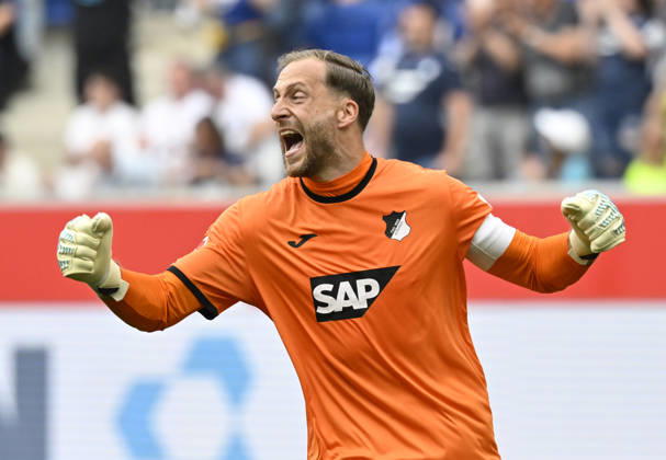 after the end of the match final cheers, joy, happiness, jubilation goalkeeper Oliver Baumann TSG 1899 Hoffenheim 01 TSG 1899 Hoffenheim vs Borussia Dortmund BVB 18 04 2026 DFL REGULATIONS PROHIBIT ANY USE OF PHOTOGRAPHS AS IMAGE SEQUENCES AND OR QUASI VIDEO TSG 1899 Hoffenheim vs Borussia Dortmund