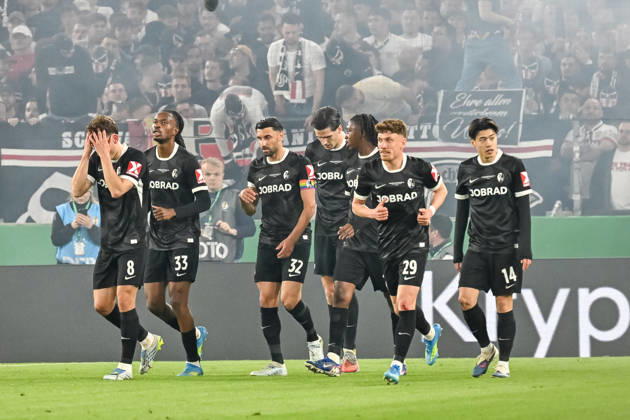 Celebration for the goal to 0 1 by Maximilian Eggestein SC Freiburg, 08 GER, VfB Stuttgart SC Freiburg, Football, DFB Pokal, Semi-final, Season 2025 2026, 23 04 2026 DFB REGULATIONS PROHIBIT ANY USE OF PHOTOGRAPHS AS IMAGE SEQUENCES AND OR QUASI VIDEO GER, VfB Stuttgart SC Freiburg, Football, DFB Pokal, Semi-final, Season 2025 2026, 23 04 2026 Stuttgart Copyright: xEibner-Pressefoto ThomasxHessx EP_THS