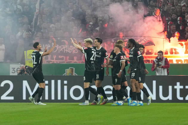 Goal celebration, Emotions, Goal shot, Goal, Goal success, Goal, Goal, Germany, Football, Semi-final, DFB Cup, 2025 26, VfB Stuttgart vs SC Freiburg, 23 04 2026, MHP Arena, Stuttgart, Germany Stuttgart MHP Arena Baden Württemberg Germany Copyright: xArnexAmbergx
