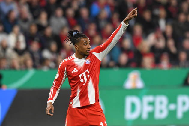 Michael Olise FC Bayern Muenchen, 17 gestures GER, Bayer 04 Leverkusen vs FC Bayern Muenchen, Football, DFB Pokal Semi-Final, Season 2025 2026, 22 04 2026 DFL REGULATIONS PROHIBIT ANY USE OF PHOTOGRAPHS AS IMAGE SEQUENCES AND OR QUASI VIDEO GER, Bayer 04 Leverkusen vs FC Bayern Muenchen, Football, DFB Pokal Semi-Final, Season 2025 2026, 22 04 2026 Leverkusen Copyright: xEibner-Pressefoto ThomasxThienelx EP_TTL