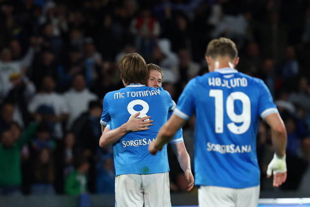 Napoli™s Kevin De Bruyne celebrates after scoring goal 3-0 during the Serie A soccer match between Napoli and Cremonese at the Diego Armando Maradona Stadium in Naples, southern italy - Friday , April 24 , 2026. - Soccer . Copyright: xAlessandroxGarofalo LaPressex