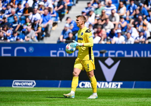 Goalkeeper Hans Christian Bernat Karlsruher SC in action during the 2 Bundesliga match between Karlsruher SC and Hannover 96 at BBBank Wildpark on April 25, 2026 in Karlsruhe, Germany Photo by Silas Schüller DeFodi Images Hans Christian Bernat Karlsruher SC controls the ball during the 2 Bundesliga match between Karlsruher SC and Hannover 96 at BBBank Wildpark on April 25, 2026 in Karlsruhe, Germany Photo by Silas Schüller DeFodi Images DFB DFL REGULATIONS PROHIBIT ANY USE OF PHOTOGRAPHS AS IMAGE SEQUENCES AND OR QUASI VIDEO Photo by Silas Schueller DeFodi Images