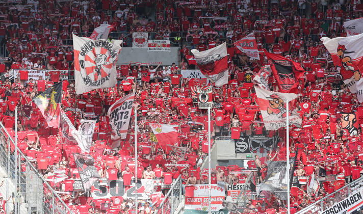 Sinsheim , Bundesliga TSG 1899 Hoffenheim vs VfB Stuttgart , VfB fans in Hoffenheim , All in red