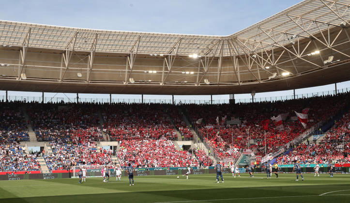 Sinsheim , Bundesliga TSG 1899 Hoffenheim vs VfB Stuttgart , VfB fans in Hoffenheim , All in red