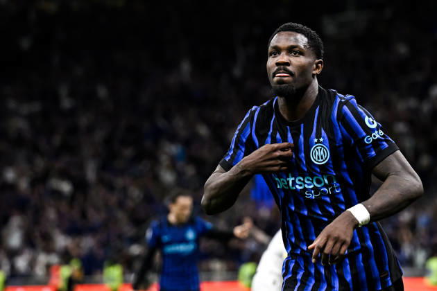 Marcus Thuram of FC Internazionale celebrates after scoring the goal of 1-0 during the Serie A 2025 2026 football match between FC Internazionale and Parma Calcio at San Siro stadium in Milano (Italy), May 3, 2026. andreaxstaccioli