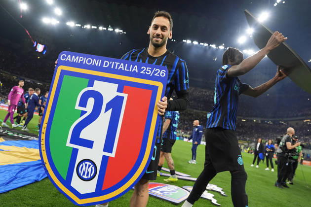 Inter Milan s Hakan Calhanoglu celebrates winning the scudetto during the Serie A soccer match between Inter and Parma at the San Siro Stadium in Milan , north Italy - Sunday , May 03 , 2026. - Soccer .  Copyright: xSpada LaPressex
