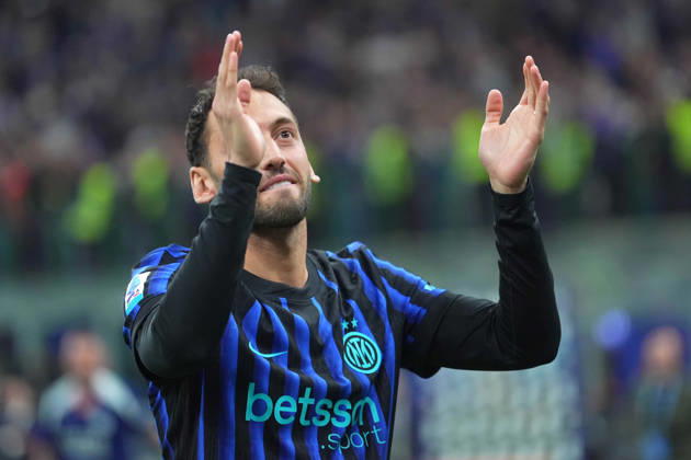 Inter Milan s Hakan Calhanoglu celebrates winning the scudetto during the Serie A soccer match between Inter and Parma at the San Siro Stadium in Milan , north Italy - Sunday , May 03 , 2026. - Soccer .  Copyright: xSpada LaPressex