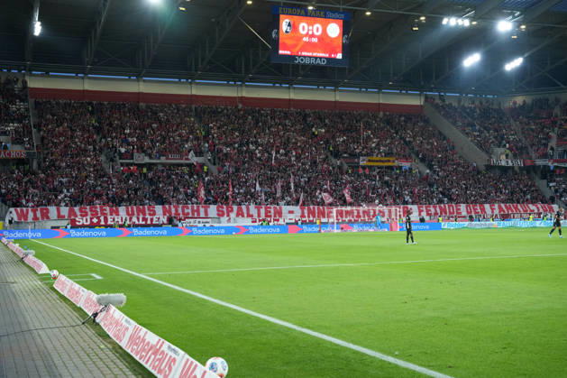 Banner of the fans and Ultras in the stands, Banner, IMK , Germany, Football, 1 Bundesliga, 32 Matchday, 2025 2026, SC Freiburg vs VfL Wolfsburg, 03 05 2026, Europa Park Stadion, Freiburg, DFL REGULATIONS PROHIBIT ANY USE OF PHOTOGRAPHS AS IMAGE SEQUENCES AND OR QUASI VIDEO Freiburg Europa Park Stadion Baden Württemberg Germany Copyright: xArnexAmbergx