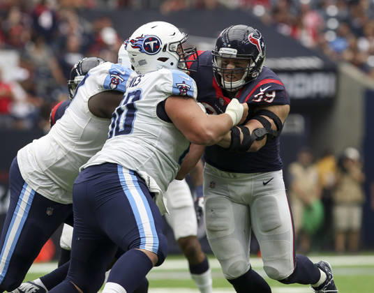 October 1, 2017: Houston Texans defensive end J.J. Watt (99) goes up against Tennessee Titans center Ben Jones (60) during the NFL, American Football Herren, USA game between the Tennessee Titans and the Houston Texans at NRG Stadium in Houston, TX. John Glaser CSM. Copyright: xJohnxGlaserx