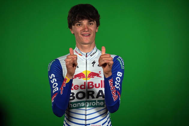 Italy™s Giulio Pellizzari of Red Bull - Bora - Hansgrohe during the teams presentation ahead of the Giro d™Italia cycling race in Burgas. The race starts on Friday, May 8, with the first stage over 160 km, from Nessebar to Burgas, Bulgaria - Wednesday, May 6, 2026. - cycling.  Copyright: xMarcoxAlpozzi LaPressex