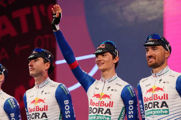 Italy™s Giulio Pellizzari of Red Bull - Bora - Hansgrohe during the teams presentation ahead of the Giro d™Italia cycling race in Burgas. The race starts on Friday, May 8, with the first stage over 160 km, from Nessebar to Burgas, Bulgaria - Wednesday, May 6, 2026. - cycling.  Copyright: xMassimoxPaolonex xLaPressex