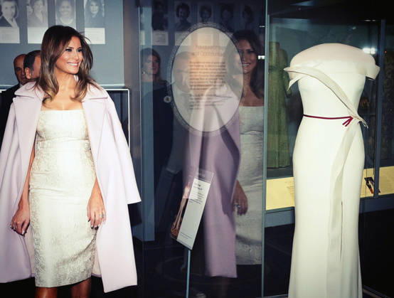 October 20, 2017 - Washington, DC, United States of America - U.S. First Lady Melania Trump views her inaugural gown during a presentation of the gown to the Smithsonian s National Museum of American History October 20, 2017 in Washington, D.C. The First Lady donated the gown for inclusion in the First Ladies Collection,†one of the most popular attractions across all the Smithsonian museums. Copyright: xWhitexHousex