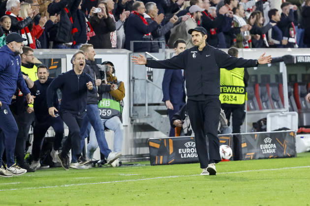 Julian Schuster SC Freiburg, Coach after final whistle , Germany, Football, UEFA Europa League, Semi-final, 2025 2026, SC Freiburg vs Sporting Braga, 07 05 2026, Freiburg im Breisgau Europa Park Stadium Germany Copyright: xGrantxHubbsx