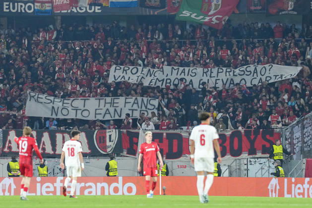 Banner of the fans and Ultras in the stands, banner , Germany, football, UEFA Europa League, semi-final, second leg, 2025 2026, SC Freiburg vs SC Braga, 07 05 2026, Europa Park Stadion, Freiburg Freiburg Europa Park Stadion Baden Württemberg Germany Copyright: xArnexAmbergx