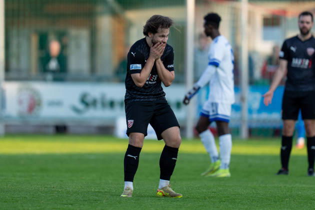 Soccer Mens Regionalliga Bayern Season 2025 2026 33 Matchday 08 05 2026 TSV Buchbach Viktoria Aschaffenburg SMR Arena Tobias Heiland of TSV Buchbach reacts to the action Buchbach SMR Arena Bavaria Germany
