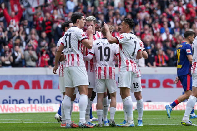 Goal celebration, Emotions, Goal shot, Goal success, Goal, Goal, Germany, Football, 1 Bundesliga, 34 Matchday, 2025 2026, SC Freiburg vs RB Leipzig, 16 05 2026, Europa Park Stadion, Freiburg Freiburg Europa Park Stadion Baden Württemberg Germany Copyright: xArnexAmbergx