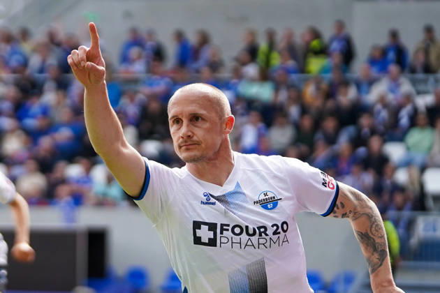 Germany Soccer 2 Liga 2025 2026, Matchday 34 SV Darmstadt 98 vs SC Paderborn 07 Merck Stadion am Böllenfalltor Darmstadt Sven Michel SCP, 11 Goal and goal celebration to 0 2 for SC Paderborn 07 Copyright: xTobiasxWentzellx