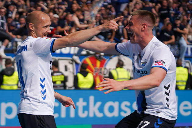 Germany Soccer 2 Liga 2025 2026, Matchday 34 SV Darmstadt 98 vs SC Paderborn 07 Merck Stadion am Böllenfalltor Darmstadt Sven Michel SCP, 11 Goal and goal celebration for 0 2 for SC Paderborn 07 with Steffen Tigges SCP, 27 Copyright: xTobiasxWentzellx