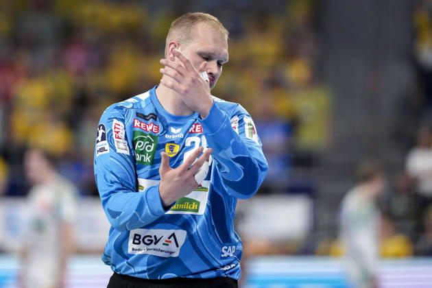 David Späth Goalkeeper, RNL, 29 , single picture, single photo, action, action, player of Rhein Neckar Löwen, looking disappointed, disappointment, frustration, disappointed, pessimistic, 24 05 2026, Mannheim Germany , Handball, Bundesliga, Rhein Neckar Löwen SC Magdeburg xozx