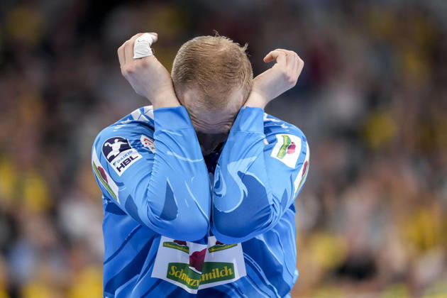 David Späth goalkeeper, RNL, 29 , Rhein Neckar Löwen player, single picture, single photo, action, action, looking disappointed, disappointment, frustration, disappointed, pessimistic, 24 05 2026, Mannheim Germany , Handball, Bundesliga, Rhein Neckar Löwen SC Magdeburg xozx