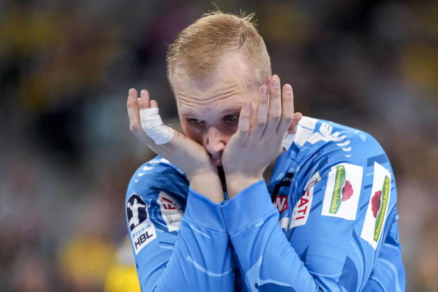 David Späth goalkeeper, RNL, 29 , Rhein Neckar Löwen player, single picture, single photo, action, action, looking disappointed, disappointment, frustration, disappointed, pessimistic, 24 05 2026, Mannheim Germany , Handball, Bundesliga, Rhein Neckar Löwen SC Magdeburg xozx