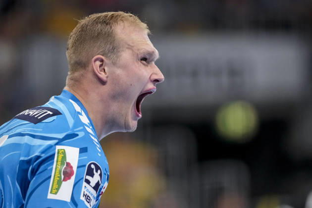 David Späth Goalkeeper, RNL, 29 , single image, single photo, action, action, is angry, shouting, screaming, screaming, well shouted, Lion, 24 05 2026, Mannheim Germany , Handball, Bundesliga, Rhein Neckar Löwen SC Magdeburg xozx