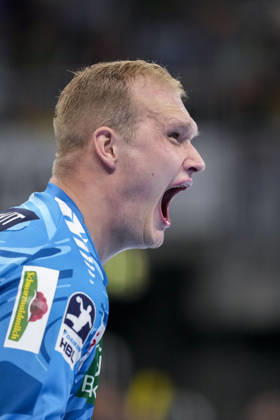 David Späth Goalkeeper, RNL, 29 , single image, single photo, action, action, is angry, shouting, screaming, screaming, well shouted, Lion, 24 05 2026, Mannheim Germany , Handball, Bundesliga, Rhein Neckar Löwen SC Magdeburg xozx