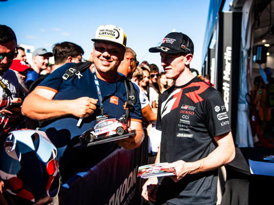 IPA86743922 - Driver Elfyn Evans and Co-Driver Scott Martin of the Toyota Gazoo Racing WRT team, driving a Toyota GR Yaris Rally1, at the ceremonial start of the FIA World Rally Championship WRC, Motorsport Rallye, WM Delfi Rally Estonia 2026 on July 16 in Tartu, Estonia Copyright: xLucaxBarsali IPAxSportx xx 86743922