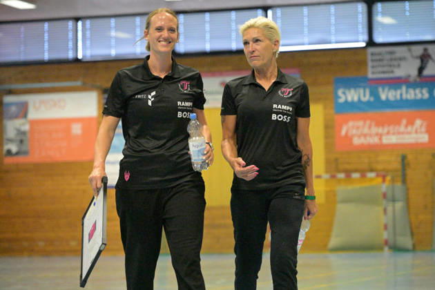 Miriam Hirsch (TusSies Metzingen), Head Coach, and Edina Rott (TusSies Metzingen), Assistant Coach; TusSies Metzingen vs. Sport Union Neckarsulm, Handball, Preseason, Friendly Match, 2026–2027 Season, July 18, 2026, TusSies Metzingen vs. Sport Union Neckarsulm, handball, preseason, exhibition game, 2026–2027 season, July 18, 2026, Voehringen Copyright: xEibner-Pressefotox EP_TBR