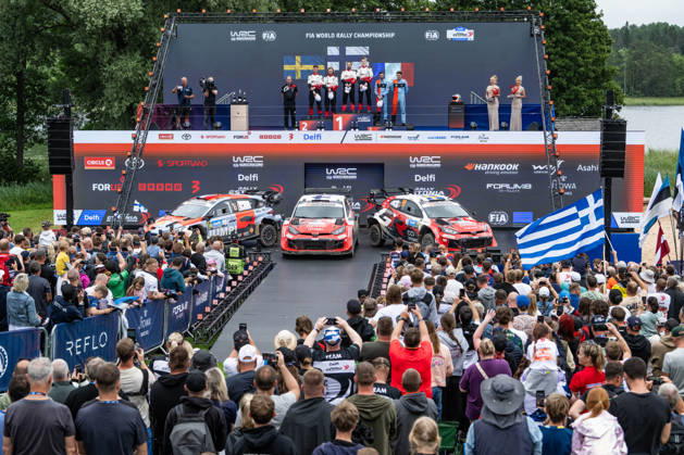 IPA86815166 - Driver Oliver Solber and co-driver Elliott Edmondson, driver Sami Pajari and co-driver Marko Salminen, and driver Adrien Fourmaux and co-driver Alexandre Coria,They will tackle the third day of the race during the FIA World Rally Championship WRC, Motorsport Rallye, WM Delfi Rally Estonia 2026 on July 19 in Tartu, Estonia Copyright: xLucaxBarsali IPAxSportx xx 86815166