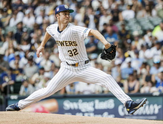 Milwaukee Brewers starting pitcher Jacob Misiorowski throws in the first inning of the MLB, Baseball Herren, USA game between the Colorado Rockies and the Milwaukee Brewers at American Family Field in Milwaukee, Wisconsin on Sunday July 26, 2026.  MIL20260726803 TANNENxMAURY