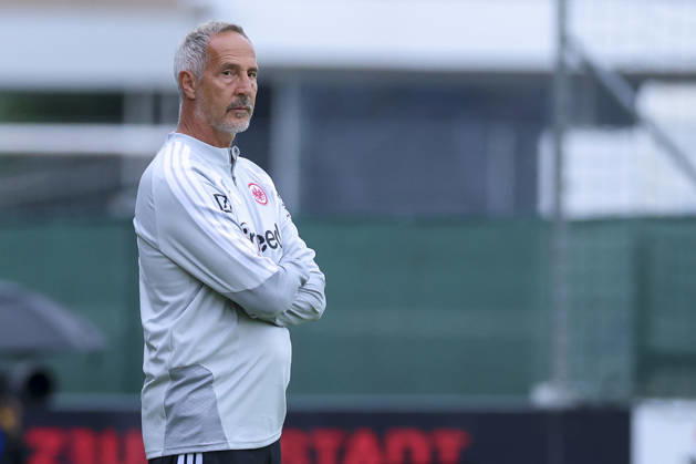 Coach Adi Hütter of Eintracht Frankfurt watches during the friendly match between Trabzonspor and Eintracht Frankfurt, SAK Sportanlage Nonntal on July 26, 2026, in Salzburg, Austria. Photo by Marco Steinbrenner, DeFodi Images. Eintracht Frankfurt coach Adi Hütter looks on during the friendly match between Trabzonspor and Eintracht Frankfurt at SAK Sportanlage Nonntal on July 26, 2026 in Salzburg, Austria. Photo by Marco Steinbrenner, DeFodi Images