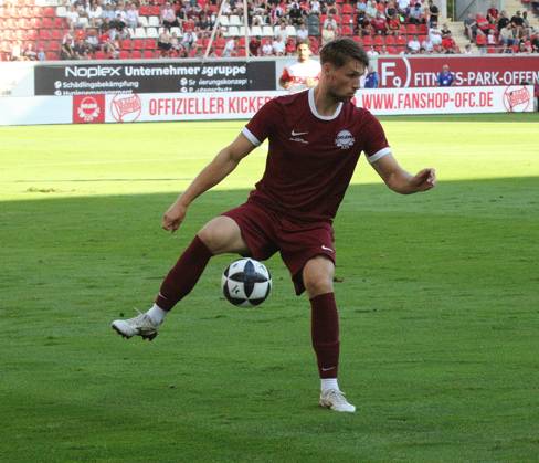 July 29, 2026 xmgoodx Offenbach am Main, Pluto Stadium at Bieberer Berg Anniversary Match: Kickers Offenbach OFC vs. VfB Stuttgart Free kick by Benedikt von Hagen 17, OFC