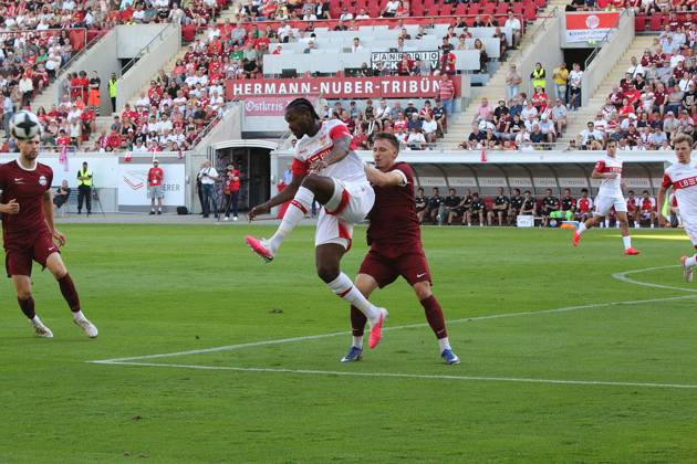 July 29, 2026 xmgoodx Offenbach am Main, Pluto Stadium at Bieberer Berg Anniversary Match: Kickers Offenbach OFC vs. VfB Stuttgart Maximilian Schmid 9, OFC vs. Dan Axel Zagadou VfB
