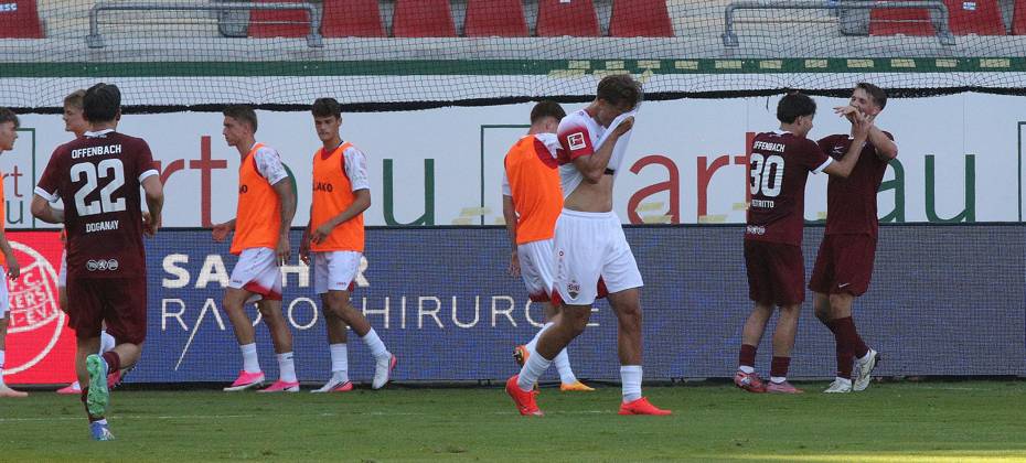July 29, 2026 xmgoodx Offenbach am Main, Pluto Stadium at Bieberer Berg Anniversary Match: Kickers Offenbach OFC vs. VfB Stuttgart Celebration after Benedikt von Hagen s goal to make it 1–3 in the 17th minute, OFC