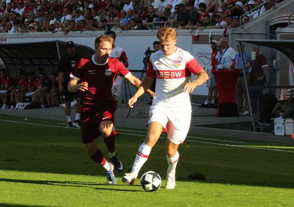 July 29, 2026 xmgoodx Offenbach am Main, Pluto Stadium at Bieberer Berg Anniversary Match: Kickers Offenbach OFC vs. VfB Stuttgart Maximilian Schmid 9, OFC vs. Finn Jeltsch VfB9