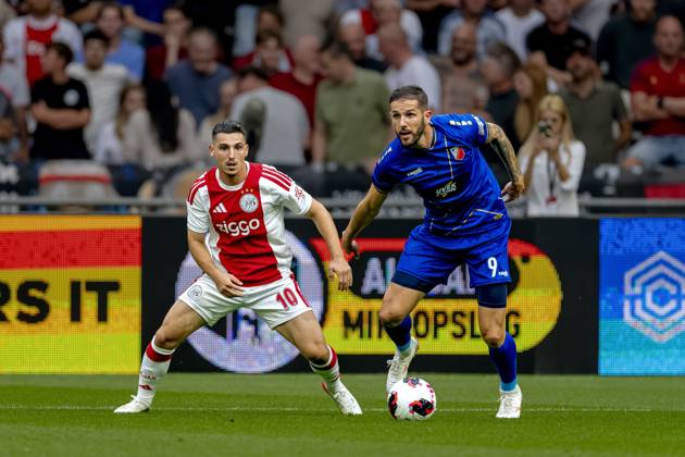 AMSTERDAM: AFC Ajax Amsterdam midfielder Oscar Gloukh and FK Vojvodina forward Aleksa Vukanovic during the Conference League match between AFC Ajax and FK Vojvodina at the Johan Cruijff ArenA on July 30, 2026, in Amsterdam, the Netherlands. Photo by DeFodi Images