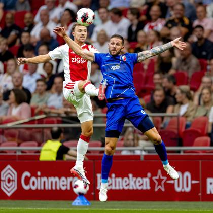 AMSTERDAM AFC Ajax Amsterdam midfielder Youri Regeer, FK Vojvodina forward Aleksa Vukanovic during the Conference League match between AFC Ajax and FK Vojvodina at the Johan Cruijff ArenA on July 30, 2026, in Amsterdam, the Netherlands. Photo by Marcel van Dorst EYE4IMAGES