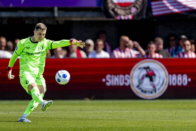 ROTTERDAM SC Feyenoord Rotterdam goalkeeper Tjark Ernst during the Vriendenloterij Eredivisie match between Sparta and Feyenoord at Stadion Het Kasteel on August 9, 2026, in Rotterdam, the Netherlands. Photo by DeFodi Images