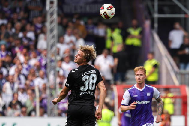 August 15, 2026, xkwix, Soccer, 2. Bundesliga, VfL Osnabrück 1 FC Magdeburg, Stadion an der Bremer Brücke, Matchday 2, 2026–2027 Season: Luka Hyrylaeinen 1, FC Magdeburg 38 (header) DFB regulations prohibit any use of photographs as image sequences and or quasi-video. Photo: xKamilxWilkowskixPressefotoKochx, Lower Saxony, Germany