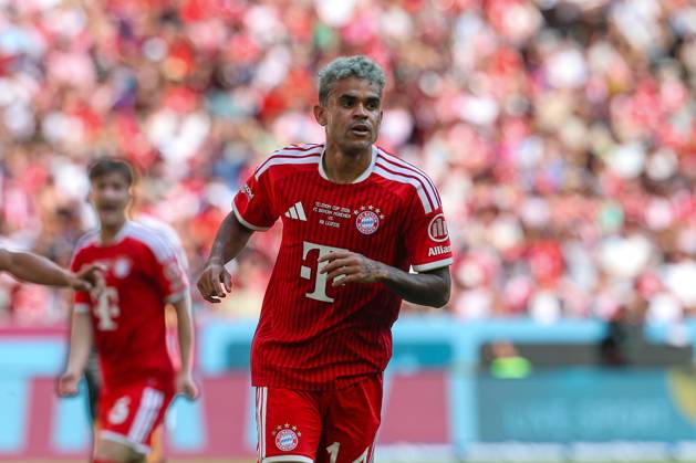 Luis Diaz celebrates his goal in the 14th minute as FC Bayern Munich takes a 1–0 lead; FC Bayern Munich vs. RB Leipzig, Soccer, Telekom Cup, August 15, 2026, Munich, Bavaria, Germany Copyright: xkolbert-press ChristianxKolbertx
