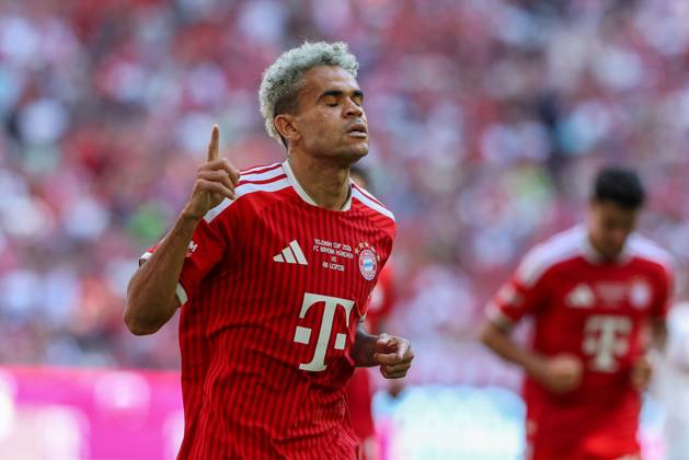 Luis Diaz celebrates his goal in the 14th minute as FC Bayern Munich takes a 1-0 lead; FC Bayern Munich vs. RB Leipzig, Soccer, Telekom Cup, August 15, 2026, Munich, Bavaria, Germany Copyright: xkolbert-press ChristianxKolbertx