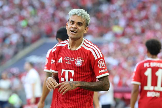 Luis Diaz celebrates his goal in the 14th minute as FC Bayern Munich takes a 1-0 lead; FC Bayern Munich vs. RB Leipzig, Soccer, Telekom Cup, August 15, 2026, Munich, Bavaria, Germany Copyright: xkolbert-press ChristianxKolbertx