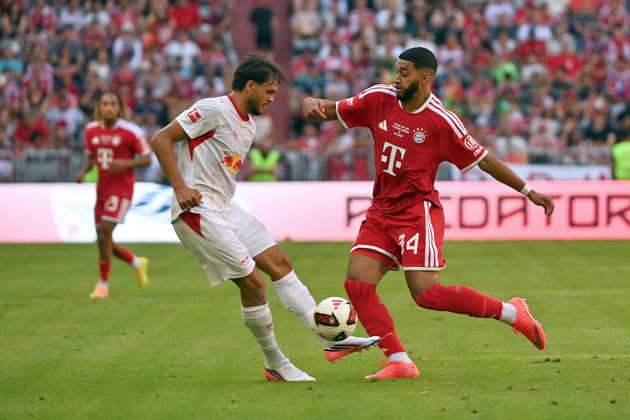 Ismael SAIBARI, Bayern Munich, Action, Tackle against Max FINKGRAEFE, Soccer, Telekom Cup, FC Bayern Munich vs. RB Leipzig, 3–1 on August 15, 2025, ALLIANZ ARENA