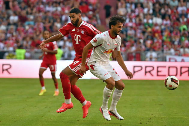Ismael SAIBARI, Bayern Munich, Action, Tackle against Max FINKGRAEFE, Soccer, Telekom Cup, FC Bayern Munich vs. RB Leipzig, 3–1 on August 15, 2025, ALLIANZ ARENA