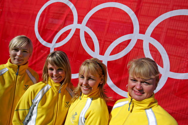 2006 Winter Olympics, Curling, Womens Team: Eva Lund, Ulrika Bergman, Anna Svärd, and Anette Norberg, Turin, Italy  Copyright: xMarcusxEricssonx