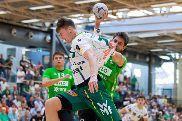 Oskar SUNNEFELDT of FRISCH AUF Goeppingen, No. 27, scores a goal; action; shot on goal; GER; HG Saarlouis vs. FRISCH AUF Goeppingen; handball; DHB Cup; 1st round; 2026–2027 season; August 23, 2026, GER, HG Saarlouis vs. FRISCH AUF Goeppingen, Handball, DHB Cup, Round 1, 2026–2027 season, August 23, 2026, Saarbrücken Copyright: xEibnerxPressefoto OliverxSchmidtx EP_OST