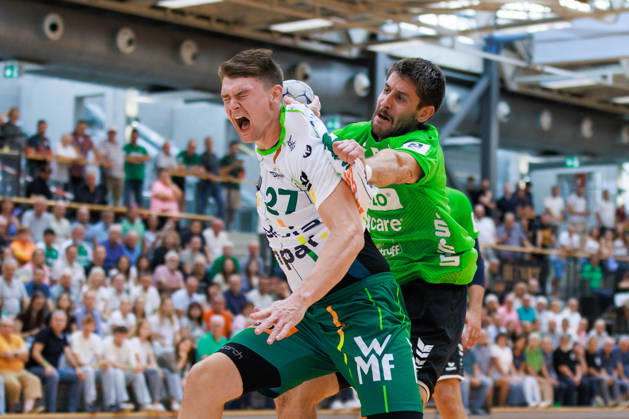 Oskar SUNNEFELDT of FRISCH AUF Goeppingen, No. 27, scores a goal; action; shot on goal; GER; HG Saarlouis vs. FRISCH AUF Goeppingen; handball; DHB Cup; 1st round; 2026–2027 season; August 23, 2026, GER, HG Saarlouis vs. FRISCH AUF Goeppingen, Handball, DHB Cup, Round 1, 2026–2027 season, August 23, 2026, Saarbrücken Copyright: xEibnerxPressefoto OliverxSchmidtx EP_OST