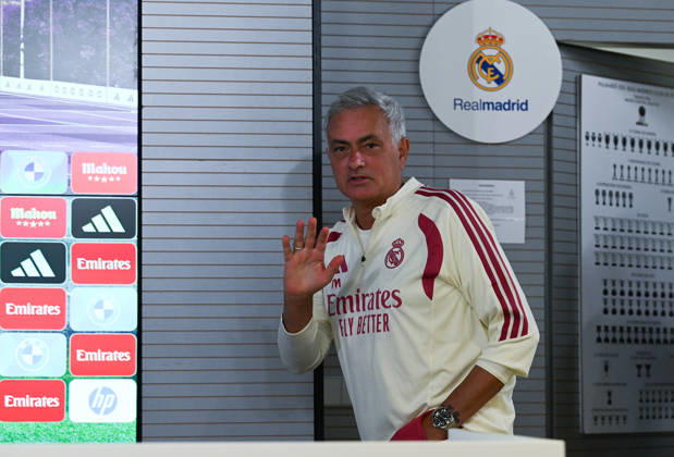 Real Madrid head coach Jose Mourinho MADRID, SPAIN - AUGUST 25: Real Madrid head coach Jose Mourinho attends the press conference, PK, Pressekonferenz at the Valdebebas training complex in Madrid, Spain, on August 25, 2026. The team completed their final training session at the facility ahead of their upcoming opening match of the La Liga season against Real Sociedad. Burak Akbulut Anadolu Madrid Spain. Editorial use only. Please get in touch for any other usage. Copyright: x2026xAnadoluxBurakxAkbulutx