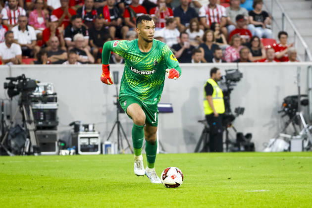Mio Backhaus, SC Freiburg, 01 on the ball, Germany, soccer, UEFA Conference League, playoffs, 2026–2027, SC Freiburg vs. Motherwell FC, August 27, 2026, Freiburg im Breisgau, Europa-Park Stadium, Germany Copyright: xGrantxHubbsx
